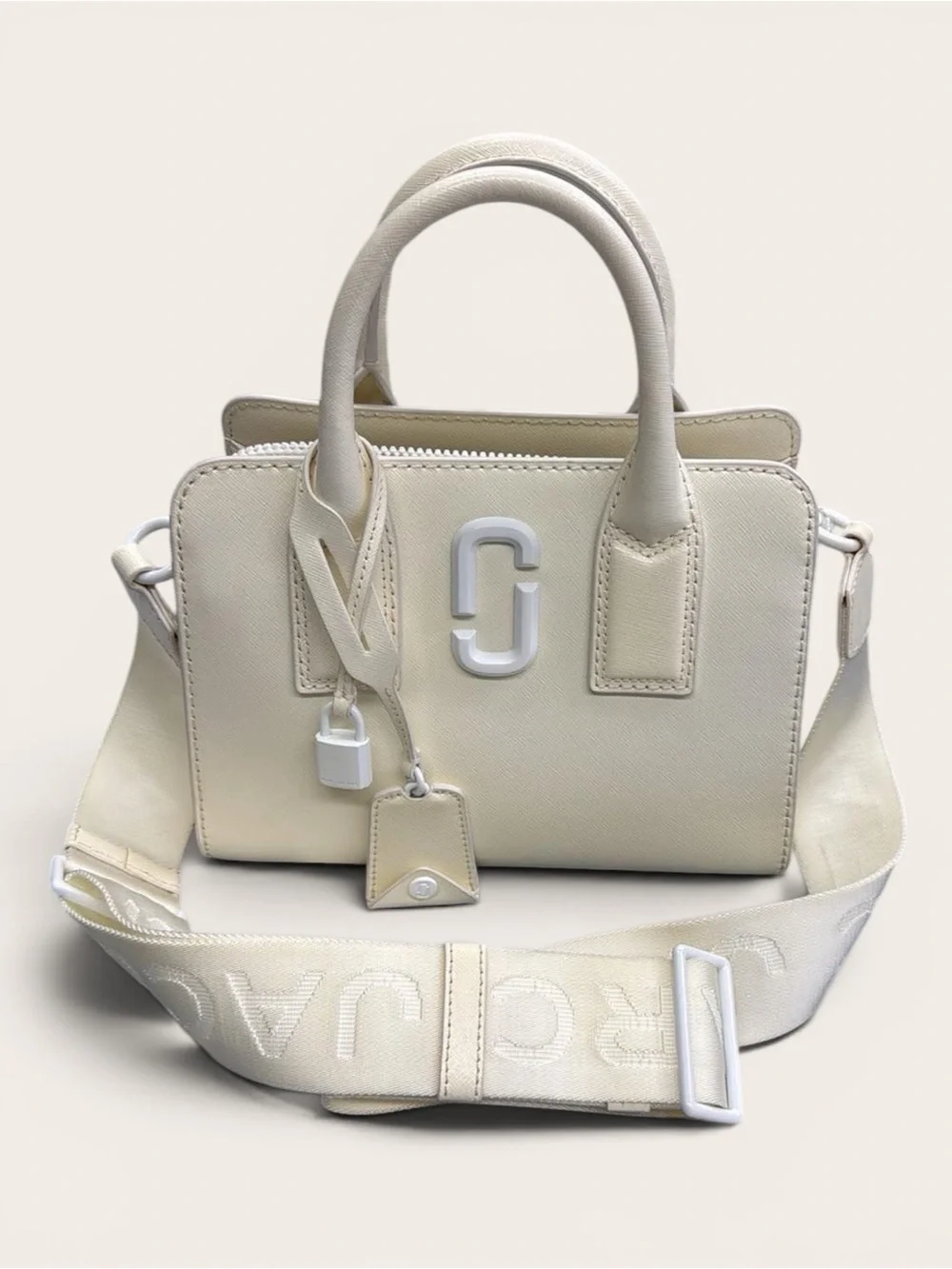 Marc Jacobs Cream Leather Satchel with Branded Strap